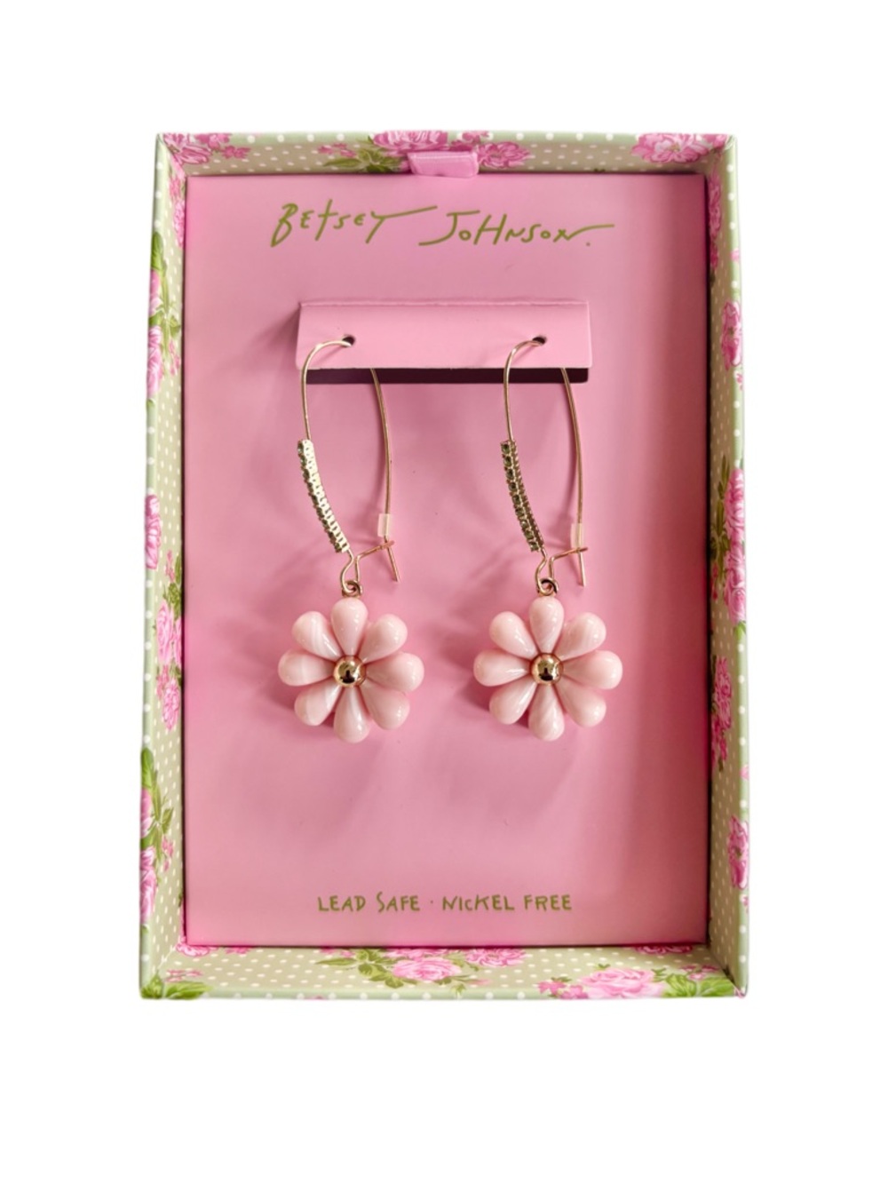 Betsey Johnson Rosy Pink Dangle Drop Earrings NWT